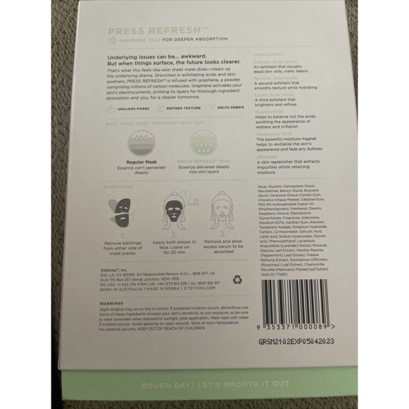 Zitsticka Press Refresh Hydrogel Exfoliating Sheet Mask 5 x 1.05 oz Exp 05/2023 - Picture 4 of 8